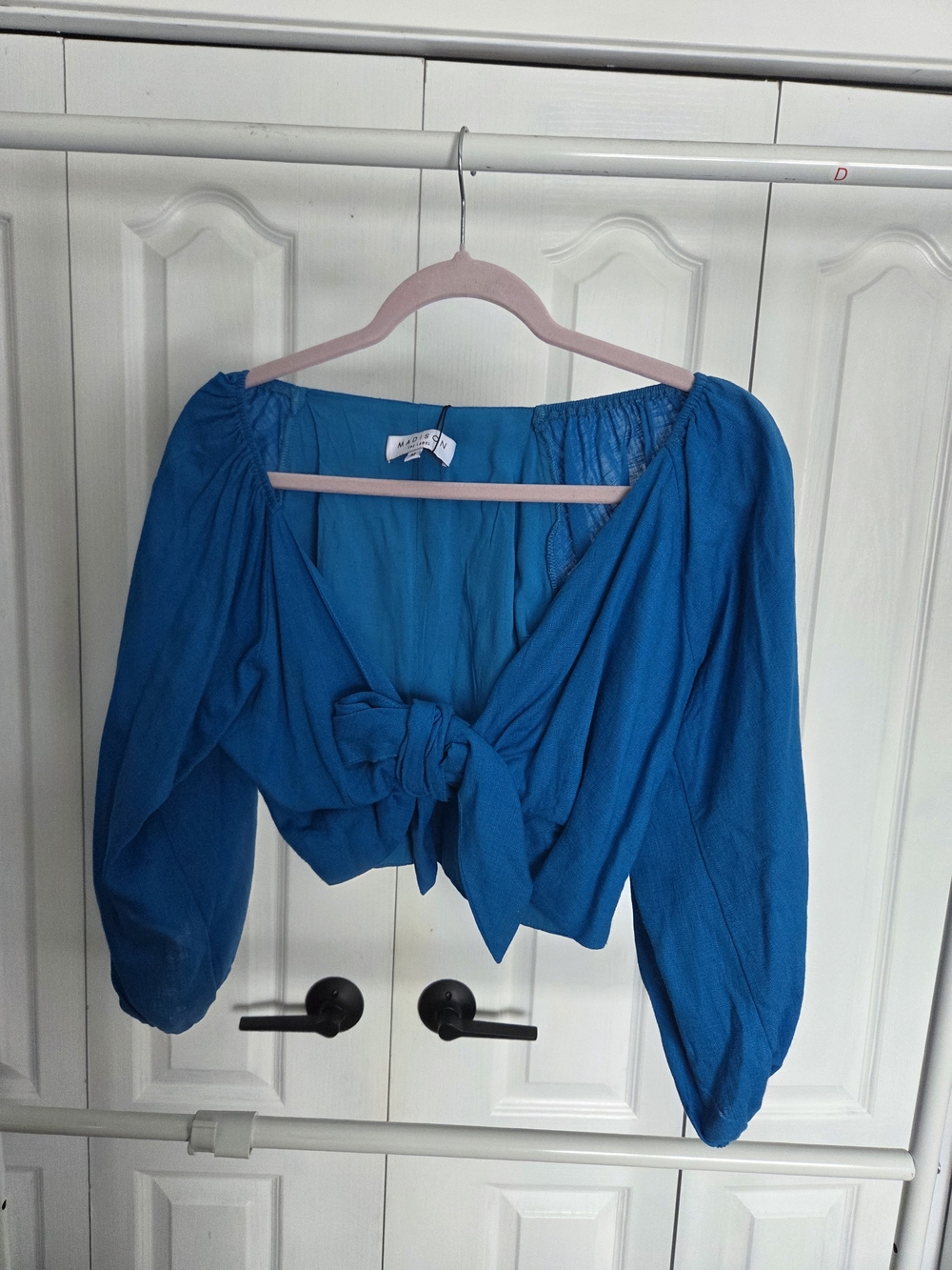 Madison Teal Tie-Front Crop Top